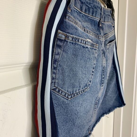 Topshop Raw Hem Jean Skirt Side Stripes - Picture 4 of 7
